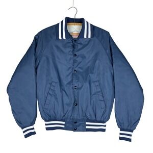 Vtg Late 80s/Early 90s Bomber Jacket Navy White Mens M Varsity Quilted Lined USA